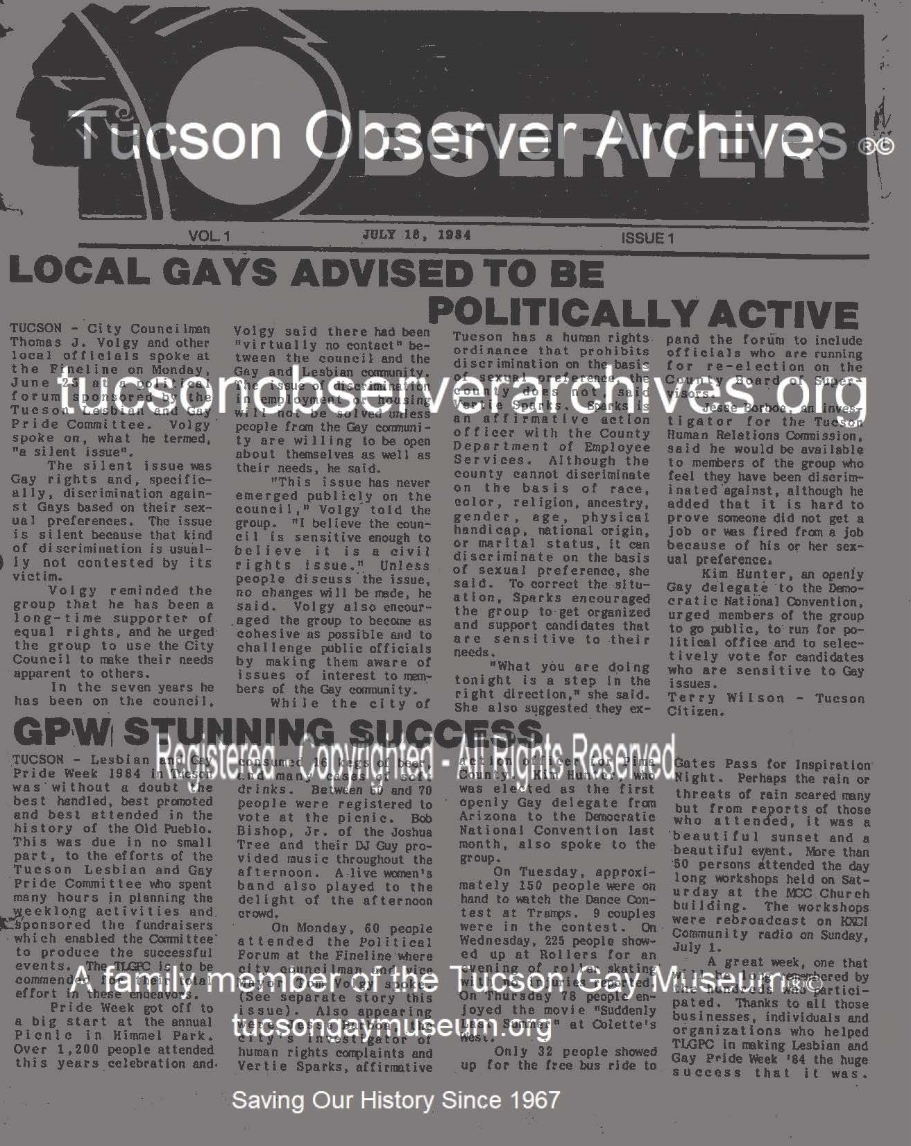 Observer Tucson Observer Archives First Issue Copyrighted Protected Photo 